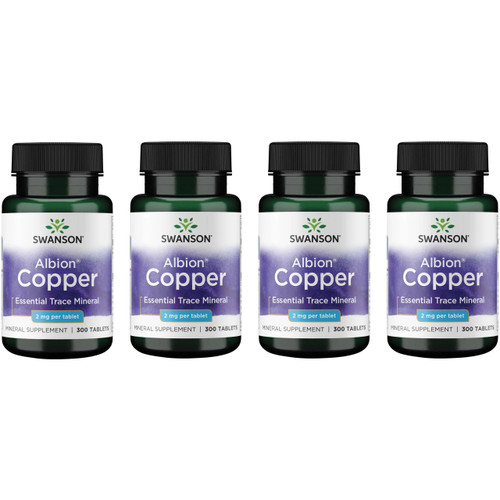Swanson Copper Chelate Mineral Supplement for Adults Seeking Antioxidant, Immune, and Red Blood Cell Support - 2 mg (300 Tablets, 4 Pack)