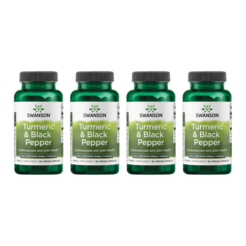 Swanson Organic Turmeric & Black Pepper Joint Health Supplement for Active Adults Seeking Anti-Inflammatory Support with Enhanced Bioavailability (60 Vegan Capsules, 4 Pack)