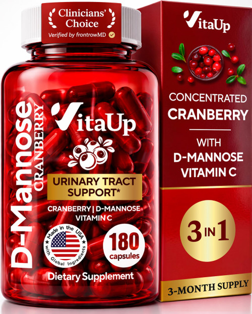 D-Mannose & Cranberry Supplement for Women – USA Made Cranberry, Vitamin C & D-Mannose Supplement – Cranberry Capsules for Women for Urinary Tract & Bladder Support – 180 Vegan Capsules