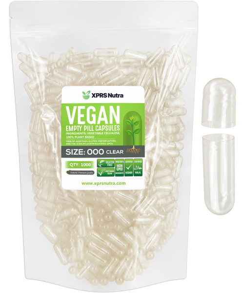 XPRS Nutra Vegan Size 000 Empty Capsules - 1000 Count Clear Empty Vegan Capsules - Vegetarian - DIY Vegetable Capsule Filling - Veggie Pill Caps Pills