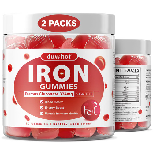 Iron Supplement for Women Teen Girls, Ferrous Gluconate 324 mg, Iron Gummies with Vitamin C, A, B, Folate, Copper, Zinc, Energy & Blood Support, Immune Health, Sugar Free 120 Gummies