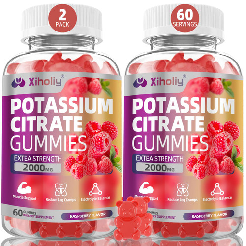 Potassium Citrate Gummies 2000mg, High Potency Electrolyte Gummies, Potassium Supplement with Magnesium glycinate, Zinc, Vitamin C D3 K2, for Electrolyte Balance, Leg Cramps, Muscle Support, 120 Chews