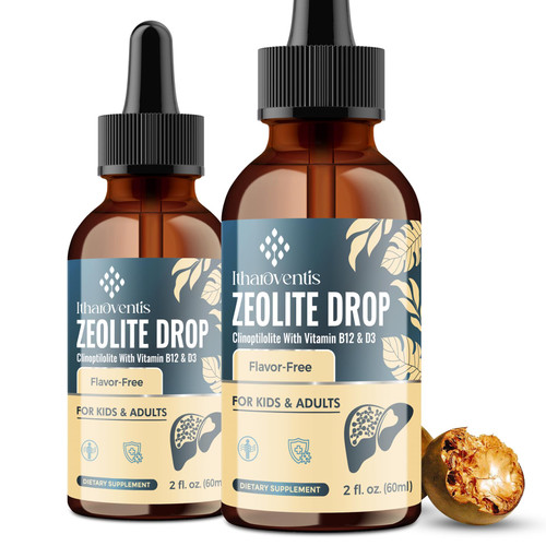 Itharoventis Zeolite Drops for Kids and Adults, Zeolite Clinoptilolite Liquid with Methyl Vitamin B12 & D3 for Gut & Speech, Immune, Bone, Energy, Monk Fruit Flavor, 4 Fl Oz