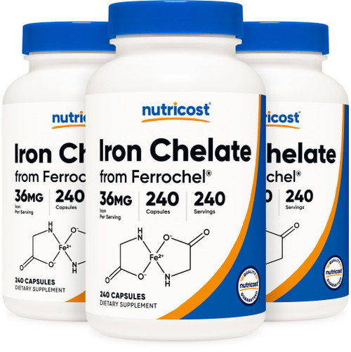 Nutricost Chelated Iron, As Ferrochel, 36mg, 240 Capsules (3 Bottles)