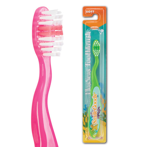 SmileGoods Y302 FlosSeas Child Toothbrush, Soft, Individually Packaged Toothbrushes, Assorted Colors, Bulk Pack of 72