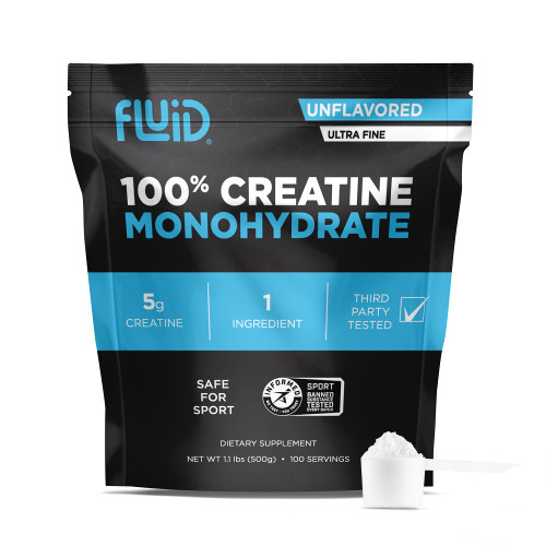 Fluid Creatine - Informed Sport Certified | Ultra-Fine Micronized 100% Creatine Monohydrate Powder | Unflavored | 5g Serving | 100 Serving Bulk Pack
