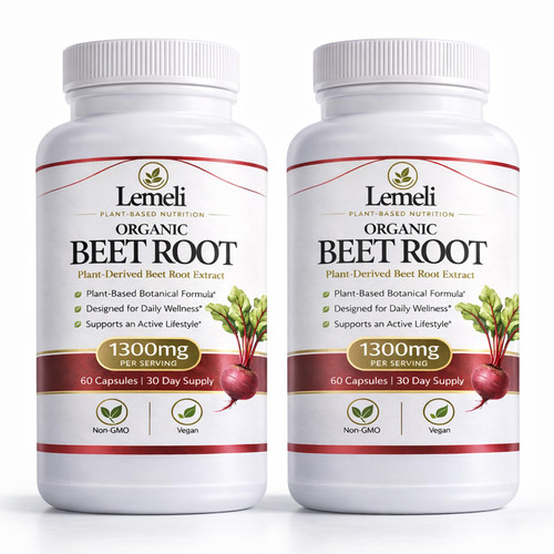 Lemeli Beetroot 1300mg, Nitric Oxide Support Formula with Beet Root Extract, Vitamin C & Black Pepper, Plant-Based Daily Wellness Supplement, 60 Vegan Capsules