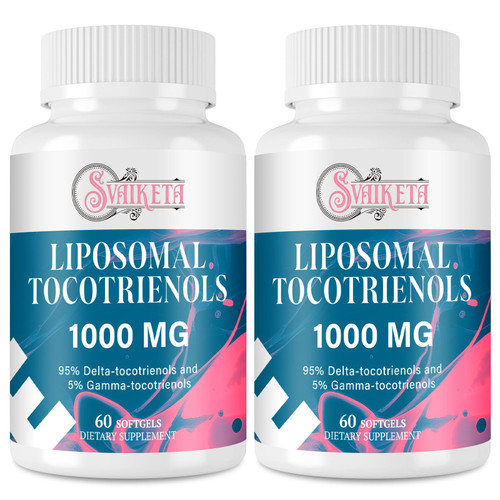 Svaiketa Liposomal Tocotrienols 1000mg – Vitamin E Tocotrienols Supplement, Advanced Formula with 95% Delta-Tocotrienols & 5% Gamma-Tocotrienols, 60 Count (2 Bottles)