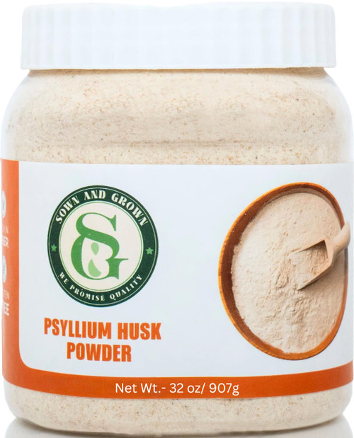 Sownandgrown Psyllium Husk Powder- 2lb, 32oz | Easy Mixing Dietary Fiber | Finely Ground Powder | Ideal for Keto Baking | Non-GMO