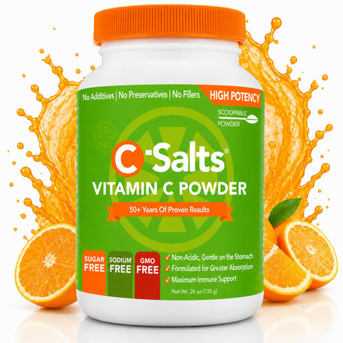 C-Salts Buffered Vitamin C Powder - Pure Organic, Stomach Friendly Ascorbic Acid VIT C Drink for Daily Immune Support & Collagen Production - Vegan Non GMO Sugar Free - 272 Servings Original, 26oz