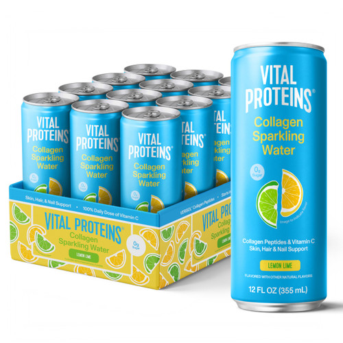 Vital Proteins, Collagen Sparkling Water, Lemon Lime, VERISOL® Collagen Peptides + Vitamin C, 0g Sugar, Skin Support Drink, 12 FL OZ Can