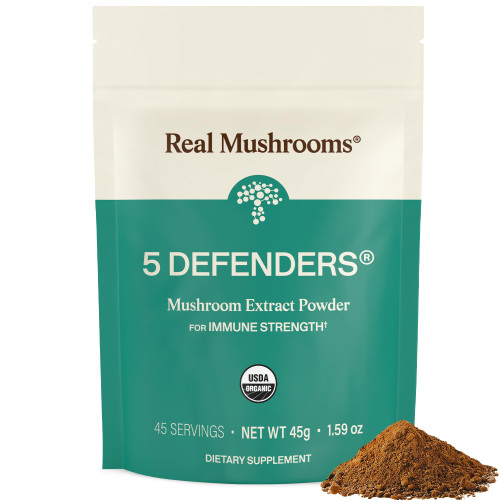 Real Mushrooms 5 Defenders Mushroom Complex - Functional Mushrooms Extract from Chaga, Shiitake, Maitake, Reishi, Turkey Tail Mushroom Blend for Wellness Support with Beta Glucans - 45 Servings