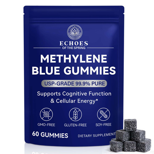 Methylene Blue Gummies 60 Count, 5mg Per Gummy, 99.9% Pure Methylene Blue Supplement, Supports Cognitive Function, Mental Focus & Cellular Energy, Antioxidant Support, Vegan Non-GMO Daily Supplement