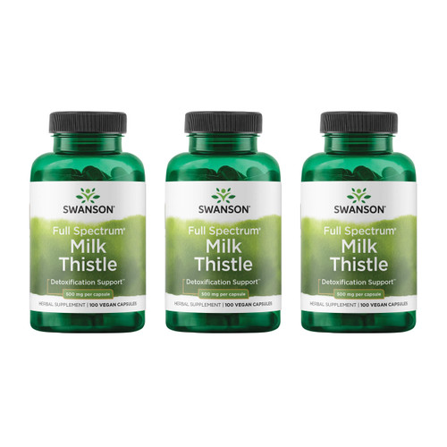 Swanson Full Spectrum Milk Thistle Liver Health Supplement for Adults Seeking Natural Detoxification and Antioxidant Support - 500 mg (100 Vegan Capsules, 3 Pack)