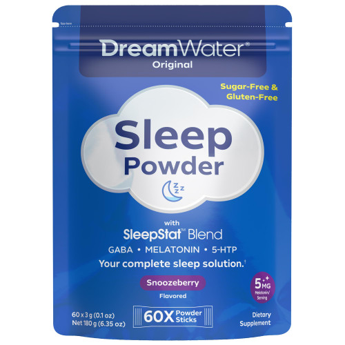 Dream Water Sleep Powder, Sugar-Free, Gluten-Free, Natural Flavors; Blend of 3 Ingredients, GABA, 5mg Melatonin, 5-HPT; Snoozeberry Flavor 60ct