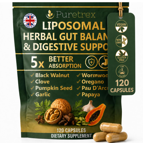 Parasite Cleanse for Humans - Liposomal Herbal Gut Detox Support, Combination with Black Walnut, Wormwood, Clove, Pumpkin Seed, Garlic, Oregano, Pau D’Arco & Papaya - Intestinal Support - 120 Capsules