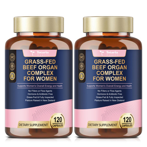 Totaria 2 Pack Beef Organ Supplement for Women - Beef Liver, Kidney, Heart,Uterus Tissue - Balance Hormones & Women's Overall Energy - Grass Fed, Pasture Raised - Natural Iron Supplement with Folate