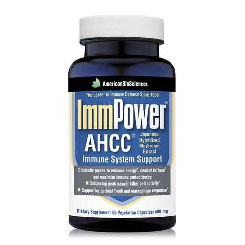 American BioSciences ImmPower AHCC Herbal Mushroom Supplement, 500mg per Capsule for Immune Support, Maintains Natural Killer Cell Activity, Pack of 1, 60 Veggie Capsules
