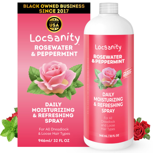 Loc Spray - Locsanity Daily Moisturizing Rosewater & Peppermint Spray for Locs, Dreadlocks - Lightweight Frizz Control Hair & Scalp Moisturizer - Natural Loc Care (32 fl oz)