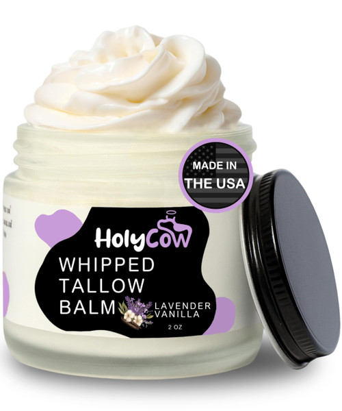 HolyCow 100% Grass Fed Beef Tallow For Skin - Whipped Tallow Balm with Organic Jojoba Oil (Unscented/Herb-Infused), Grass Fed Beef Tallow Face Moisturizer for Eczema, Baby, Lip Balm