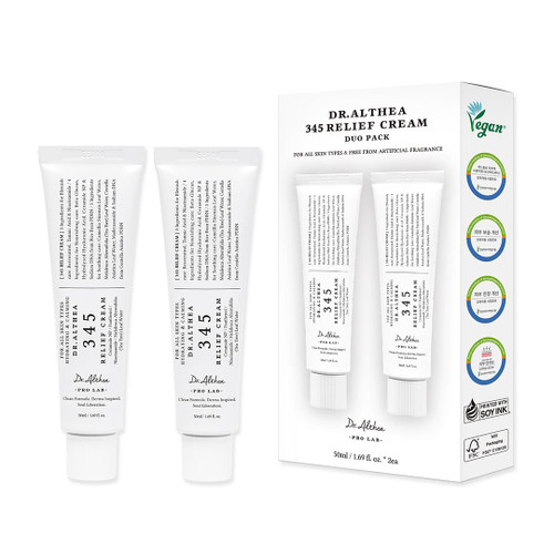 Dr.Althea 345 Relief Cream | PDRN & Hyaluronic Acid for Hydration, Blemish Care | Post-Acne Face Moisturizer with Centella & Niacinamide | Korean Vegan Skincare, 1.69 Fl Oz (Ver.2 - Pack of 2)