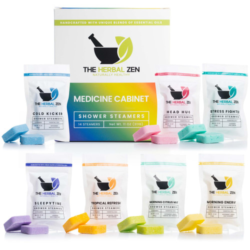 The Herbal Zen Shower Steamers Aromatherapy Tablets 14 Pack - 7 Pure Essential Oil Blends for Daily Relaxation and Wellness - Shower Bombs Gift Set for Women and Men