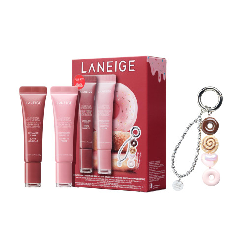 LANEIGE Glaze Craze Donut Delight Lip Serum Duo | Laneige Hydrating Tinted Lip Serums & Donut Keychain | K-Beauty Set for Glossy, Plump Lips