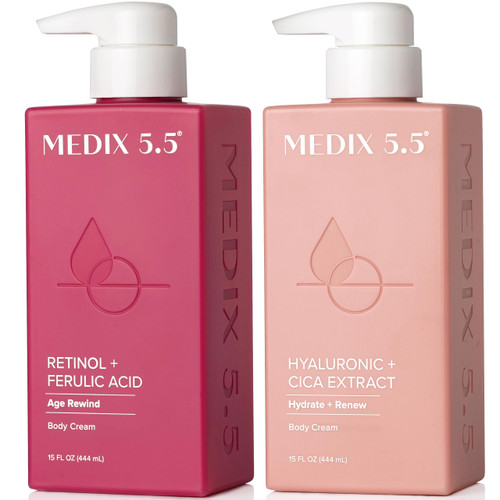 Medix 5.5 Retinol Body Lotion + Hyaluronic Acid Cream, Moisturizer Body & Face Lotion Set | Hydrating + Firming Lotion For Stretch Marks, Wrinkles, & Crepey Skin | Skin Care Products, 2pc Set