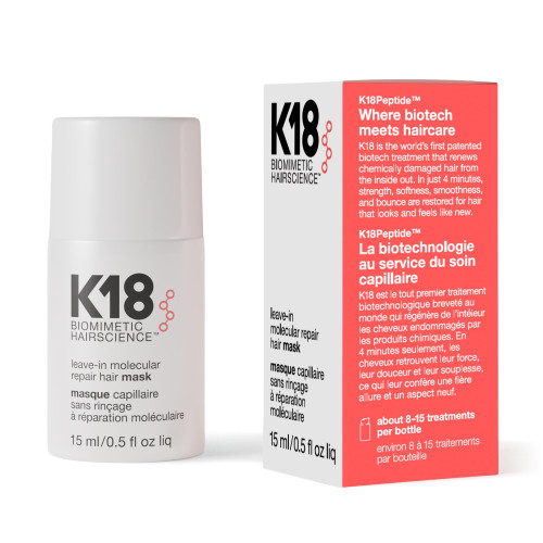 K18 Leave-In Molecular Repair Hair Mask - Peptide Hair Treatment Mask for Bleach, Color, Chemical + Heat Damaged Strands - Immediate + Lasting Damage Reversal in 4 Minutes (0.5 Fl oz)