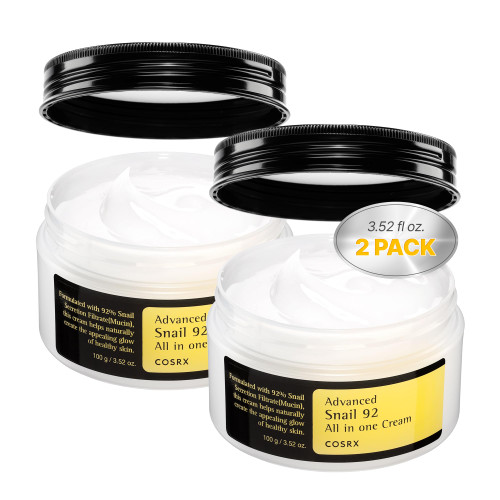 COSRX Snail Mucin 92% Face Moisturizer 2 Pack (3.52 fl.oz Each), Lightweight Moisturing Cream for Soft, Glowy Skin, Korean Skin Care, Korean Moisturizer Face Cream