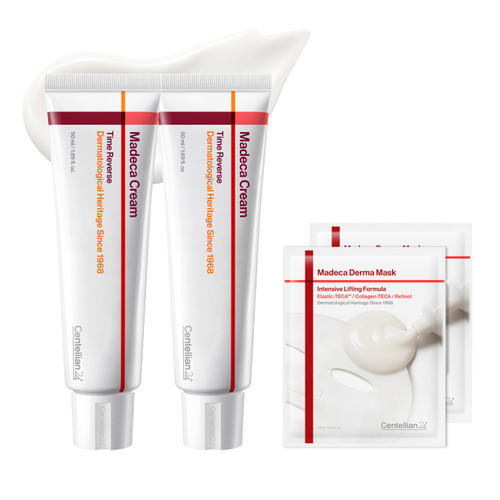 CENTELLIAN 24 Madeca Cream Time Reverse 50ml (2pcs) + Intensive Lifting Mask (2ea) Signature Edition - Cica Anti Aging for Wrinkles, Firming and Centella Asiatica for Sensitive Skin, Korean Skin Care