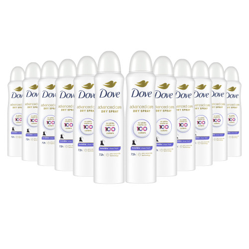 Dove Advanced Care Invisible Dry Spray Antiperspirant Deodorant No White Marks on 100 Colors Sheer Fresh 48-Hour Sweat and Odor Protecting Deodorant for Women 3.8 oz, Pack of 12
