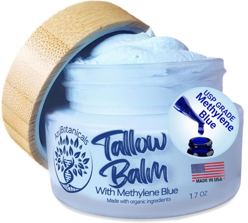 Whipped Balm for Skin & Face Made In The USA - Methylene Blue Infused Whipped Grass Fed Beef Tallow Balm, Anti-Aging, Moisturizer, Stretchmarks, Rosacea, Psoriasis, Eczema, Acne (1.7 oz)