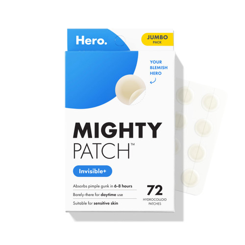 Mighty Patch™ Invisible+ Patch – The Barely-There Daytime Hydrocolloid Acne Pimple Patch for Covering Zits and Blemishes, Tapered Edges Designed to Blend Into Skin (72ct)