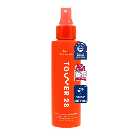 Tower 28 SOS Daily Rescue Facial Spray - Hypochlorous Acid Spray to Help Reduce Redness, Calm Irritation - Soothing + Purifying Toner Face Mist - Everyday Skin Care Essential (4 oz)
