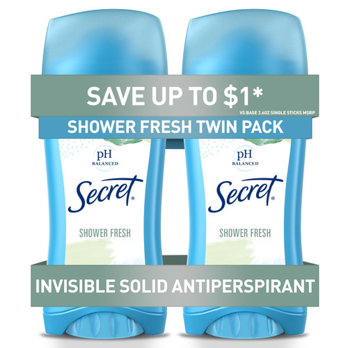 Secret Antiperspirant and Deodorant for Women, 24hr Sweat & Odor Protection, PH Balanced Protection, Gentle on Skin, Invisible Solid, Shower Fresh Scent, 2.6 oz (Pack of 12)