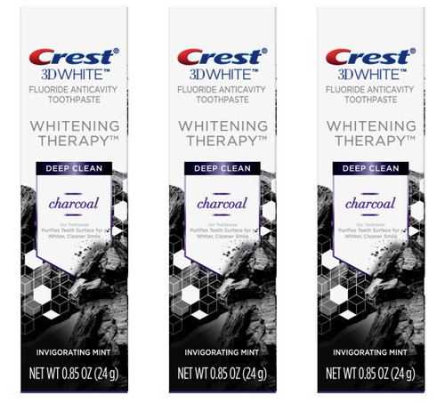 Crest 3D White Whitening Therapy Charcoal Deep Clean Fluoride Toothpaste, Invigorating Mint, .85 oz (3)