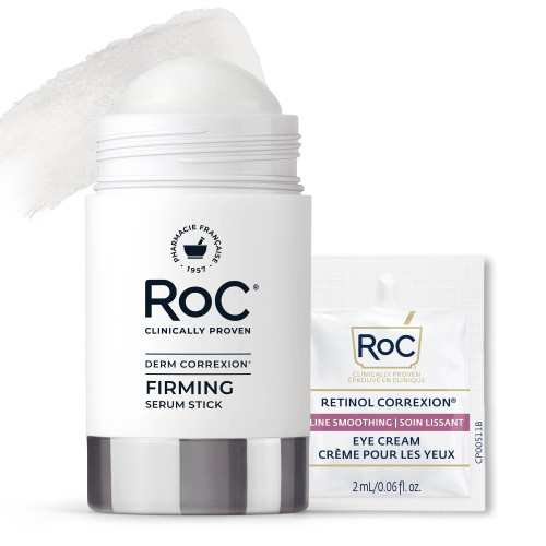 RoC Derm Correxion Retinol Firming Serum Stick with Antioxidants to Visibly Tighten and Firm Wrinkles and Laugh Lines For Men and Women + Retinol Eye Cream Packette, 1.0 oz (Packaging May Vary)
