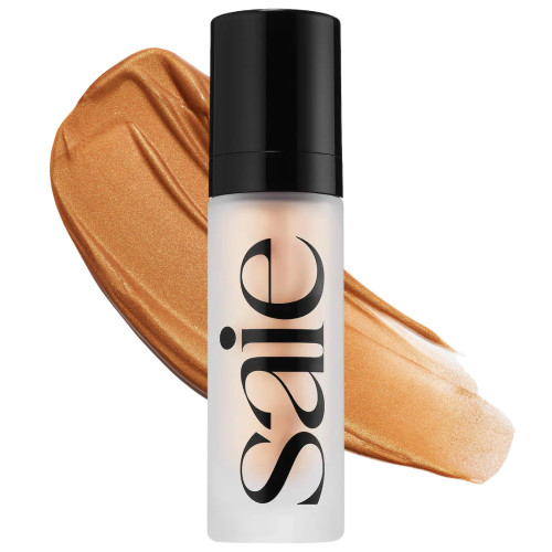 Saie Glowy Super Gel - Hydrating Makeup Primer and Illuminating Glow Serum Enriched with Vitamin C and Squalane Oil - All-Over Liquid Highlighter Makeup for Instant Glass Skin - Sunglow (1 oz)