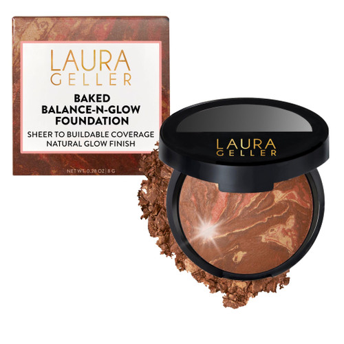 LAURA GELLER NEW YORK Baked Balance-n-Glow Illuminating Powder Foundation – Toffee – Handmade in Italy – Pearl-Infused Satin Finish – Vitamin C Brightening – Buildable Sheer Coverage – For Mature Skin