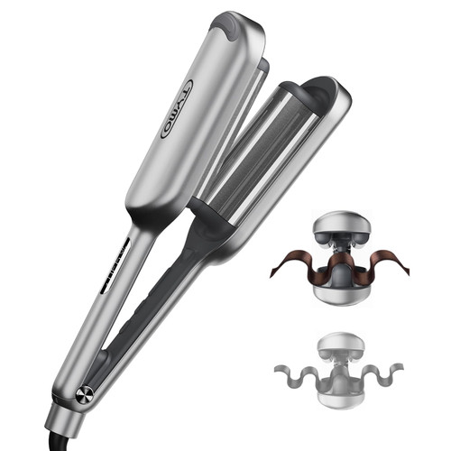Curling Iron Hair Crimper Waver - TYMO ROVY Beach Waves Curling Wand, Ionic Deep Waver Hair Curler Tool with Ceramic 3 Barrel for Women, Dual Voltage, Anti-Scald, Easy to Use, Grey, 1.25 Inch