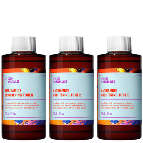 Good Molecules Niacinamide Brightening Toner Pack 3 – 120 ml / 4 fl oz Each | Facial Toner with Niacinamide & Arbutin for Even-Looking Skin