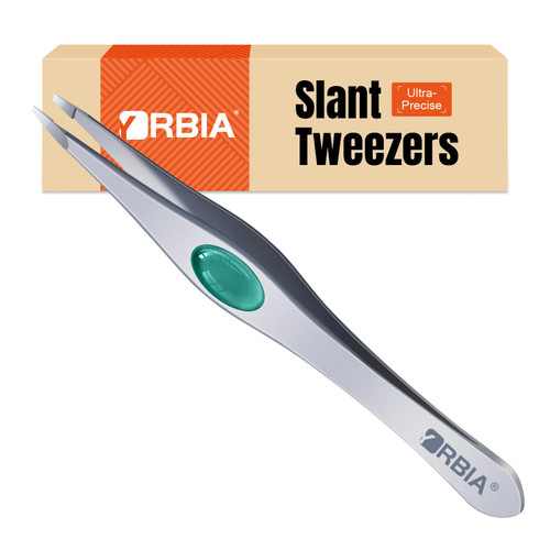 YRBIA Ultra Precision High-End Tweezers – Professional Plucker for Eyebrows & Facial Hair, with Leather Case (Slant Tips)