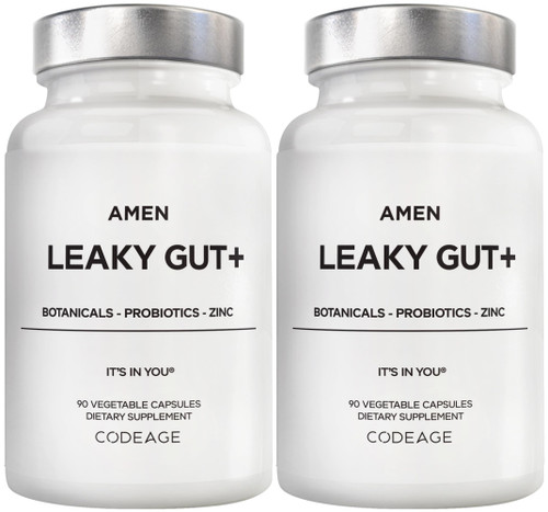 Amen Leaky Gut Supplement - Advanced Formula with Bioavailable L Glutamine, Zinc, Turmeric, DGL Licorice Root - Marshmallow Root - Probiotics & Fermented Prebiotics - Vegan, Non-GMO - 2-Pack