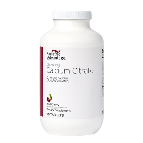 Bariatric Advantage Calcium Citrate Chewable 500 mg - for Bariatric Surgery Patients - High-Potency, Easy-Digest Tablets - Calcium Citrate - Bone Strength Supplements* - 90 Count - Wild Cherry