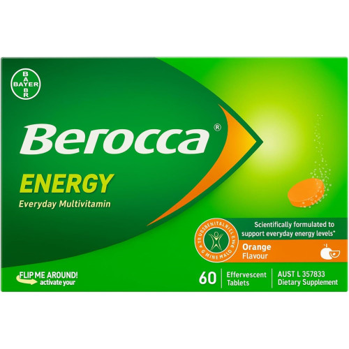 Berocca Energy Vitamin B & C Orange Flavour Effervescent Tablets 60 Pack