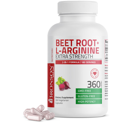 Bronson Beet Root + L-Arginine Nitric Oxide Production - Non-GMO, 360 Vegetarian Capsules