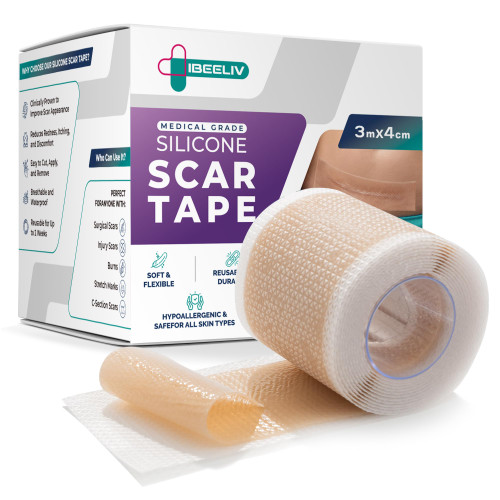 Silicone Scar Tape for Surgical Scars: 3 Meters Scar Gel Sheets for C-Section Tummy Tuck Recovery and Treatment – Reusable Scar Strips for Keloid Burn Scars Removal (1.6'' x 120'' Roll-3M)
