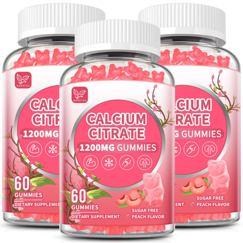 (3 Pack) Calcium Citrate 1200 mg Gummies for Women & Men,Calcium Supplements for Women,High Absorption for Bone Muscle Healthy - Easy to Digest, Sugar Free,Vegan,Peach Flavor,90 Day Supply