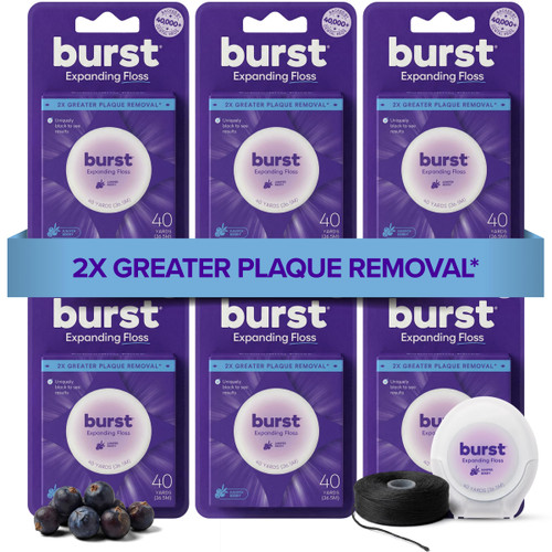 BURST Expanding Dental Floss (Juniper Berry/240 Yards) | Stain Absorbing & Woven Teeth Floss with Xylitol Coating to Fight Cavities | Vegan | Paraben Free Expanding Floss